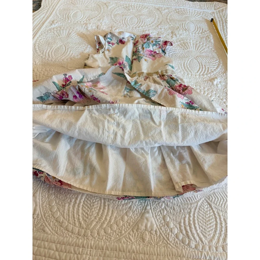 OshKosh B'gosh Little Girls Floral Butterfly Dress Size 6/6X White Pink Green
